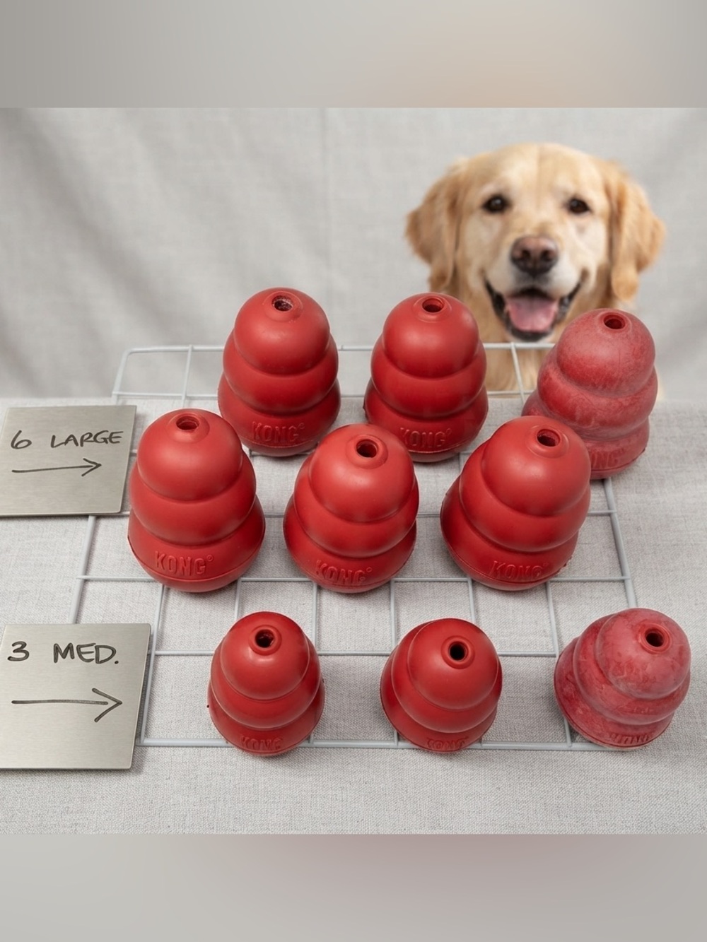 9 authentic Kong brand dog Rubber stuffable dog treat toys - 3 medium; 6 large